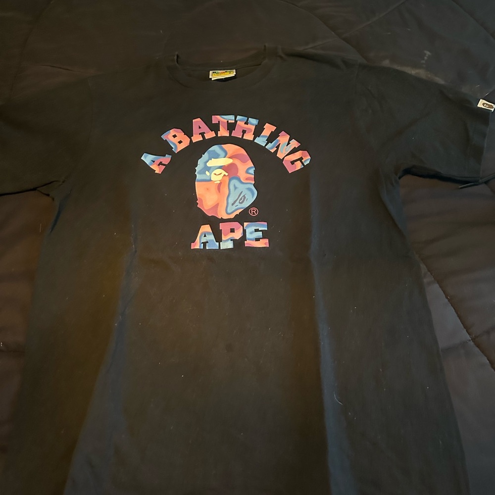 Bape Kids Black Short Sleeve Tee with Colorful Logo